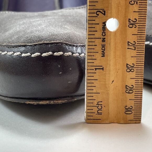 True Religion High Heel Platforms Women’s 8.5 Gray Suede Brown Leather 4.5" Heel - Picture 8 of 16